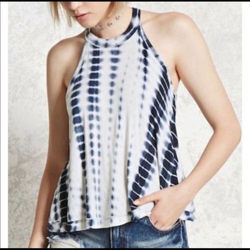 Forever 21 Ribbed Tie Dye Halter Style Flare Top Size Small